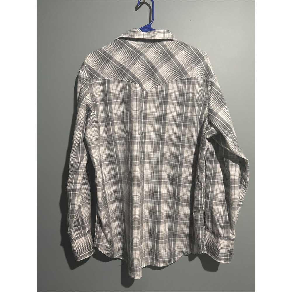 Vtg Wrangler Mens L Gray Plaid Western Shirt Pearl Snap Long Sleeve EUC - Picture 6 of 6